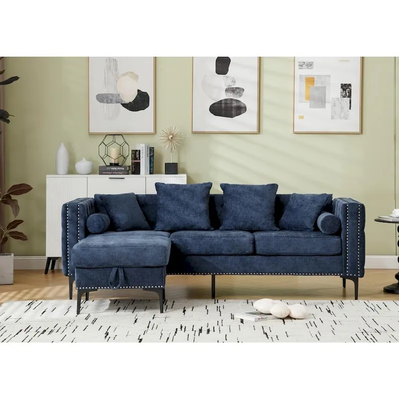 Modern Convertible Tufted Chenille L Shaped Sectional Sofa