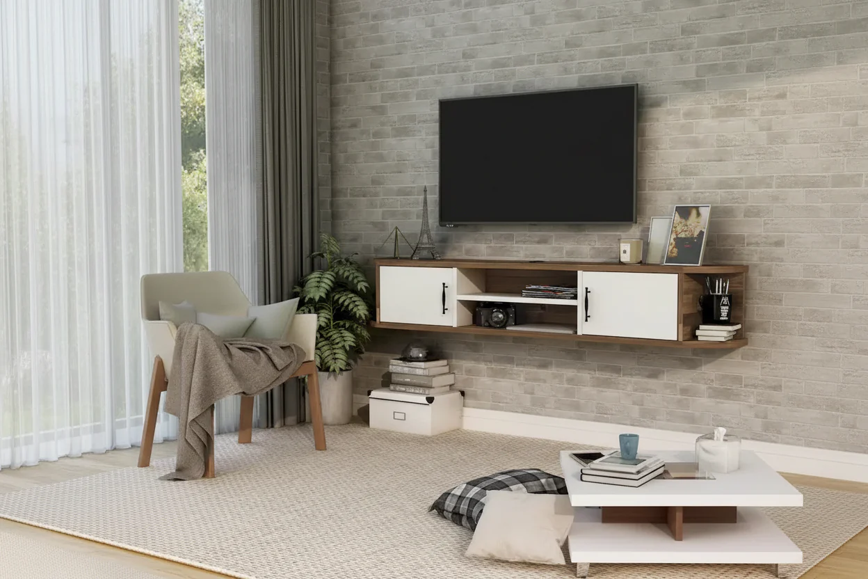 Mid-Century Modern 71-inch 4-Shelf Floating TV Console