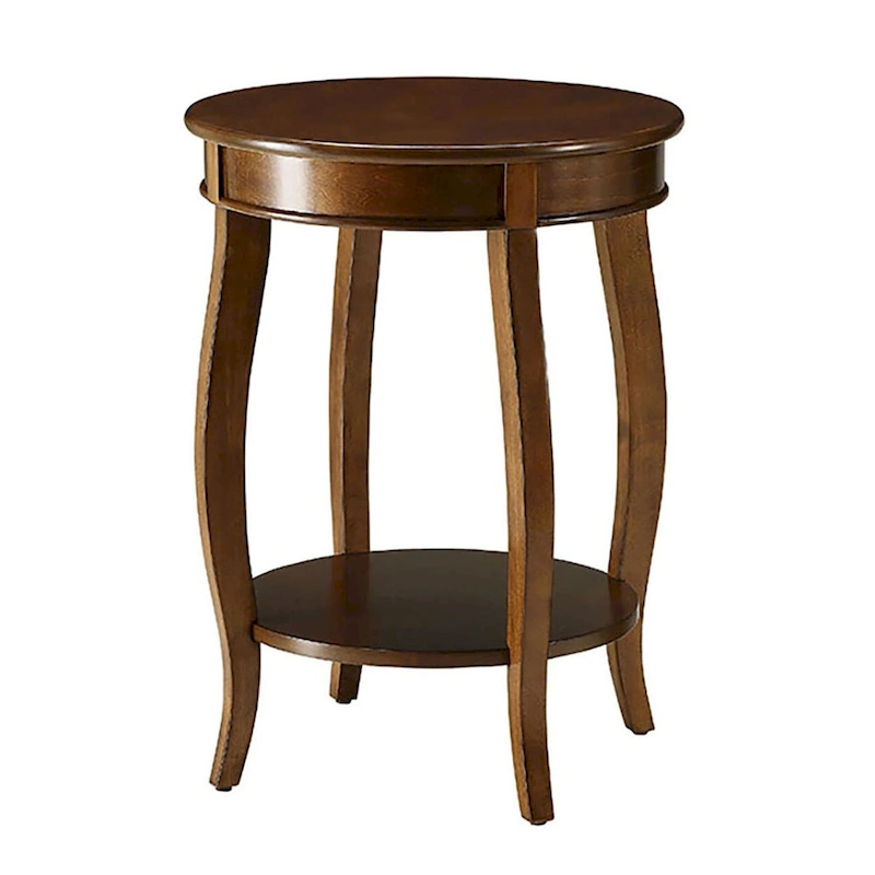 Walnut Round Side Table with Bottom Shelf