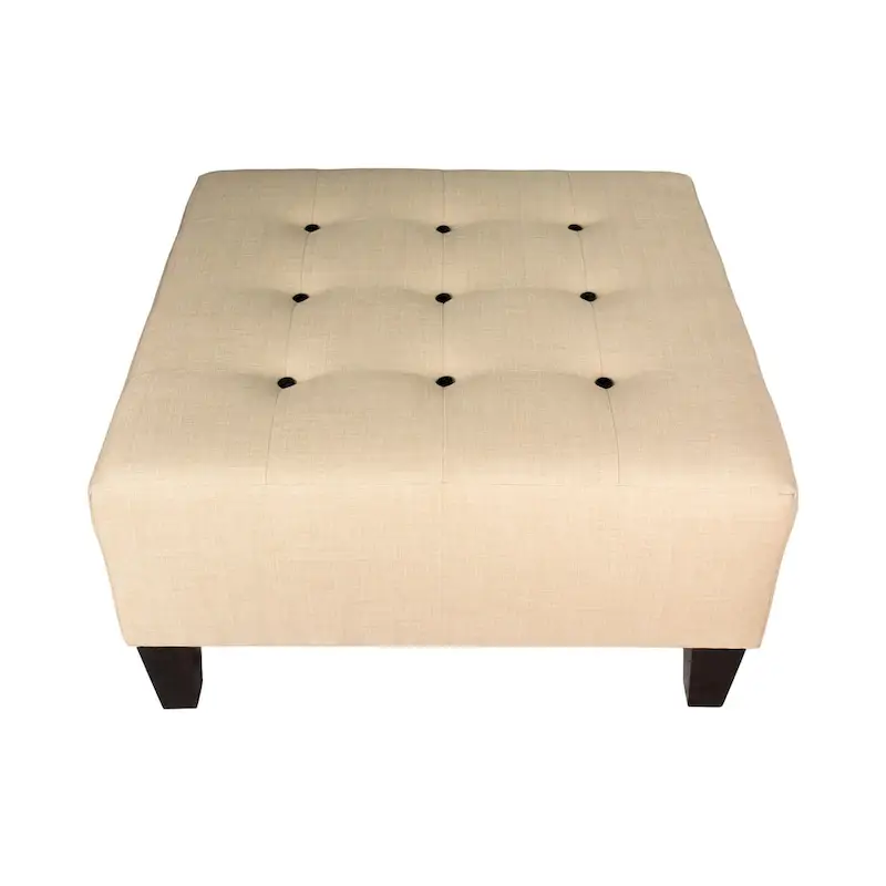 Button Tufted Upholstered Square Ottoman - 34 Inch