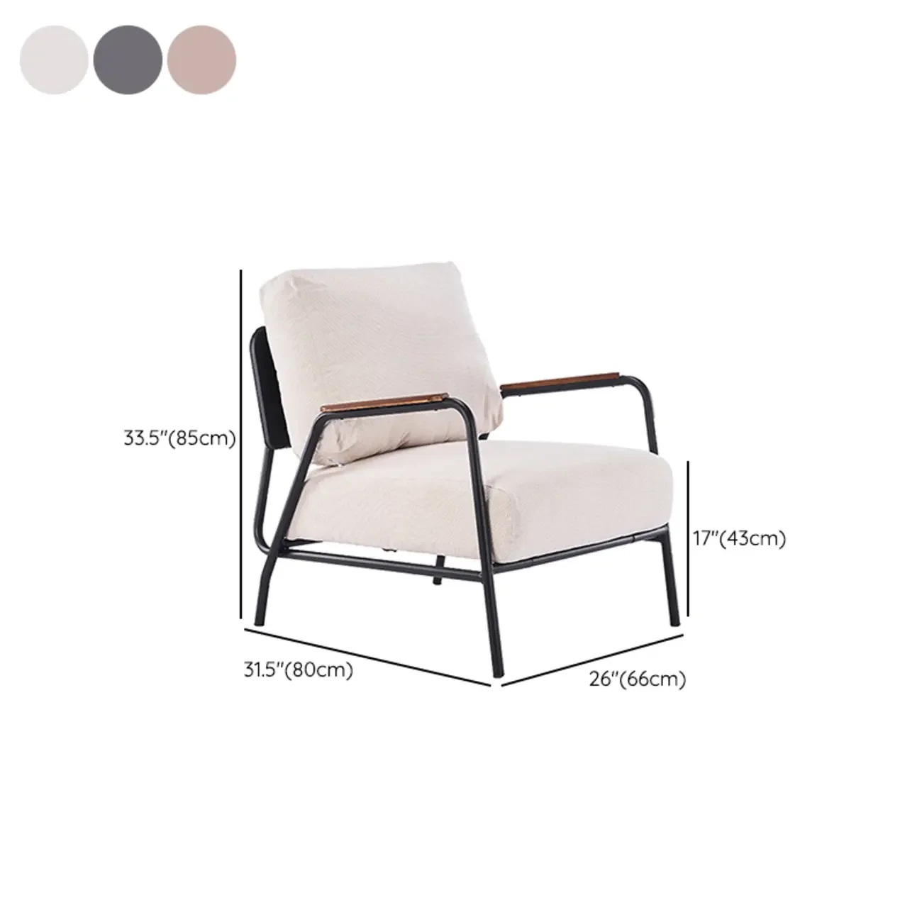 Modern Leather Accent Chair with Pillow and Metal Arms