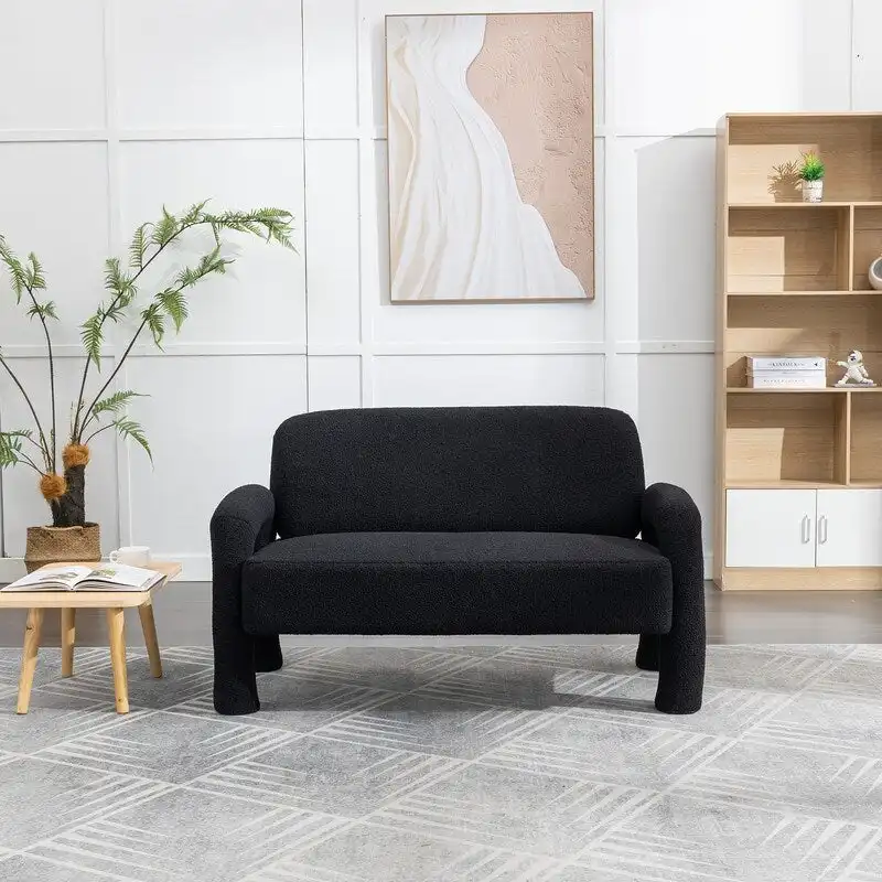 SEYNAR Mid-Century Modern Boucle 51  Solid Wood Curved Sofa