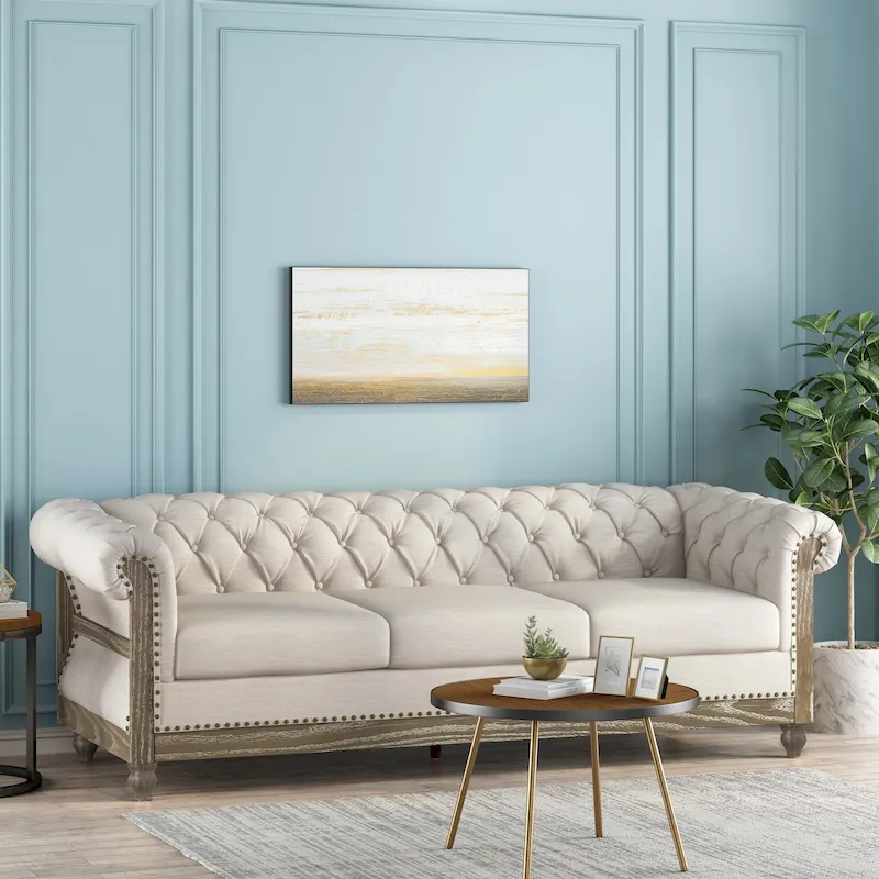 Saragus Chesterfield Sofa with Nailhead Trim by Christopher Knight Home - 85.50 L x 33.25 W x 28.50 H