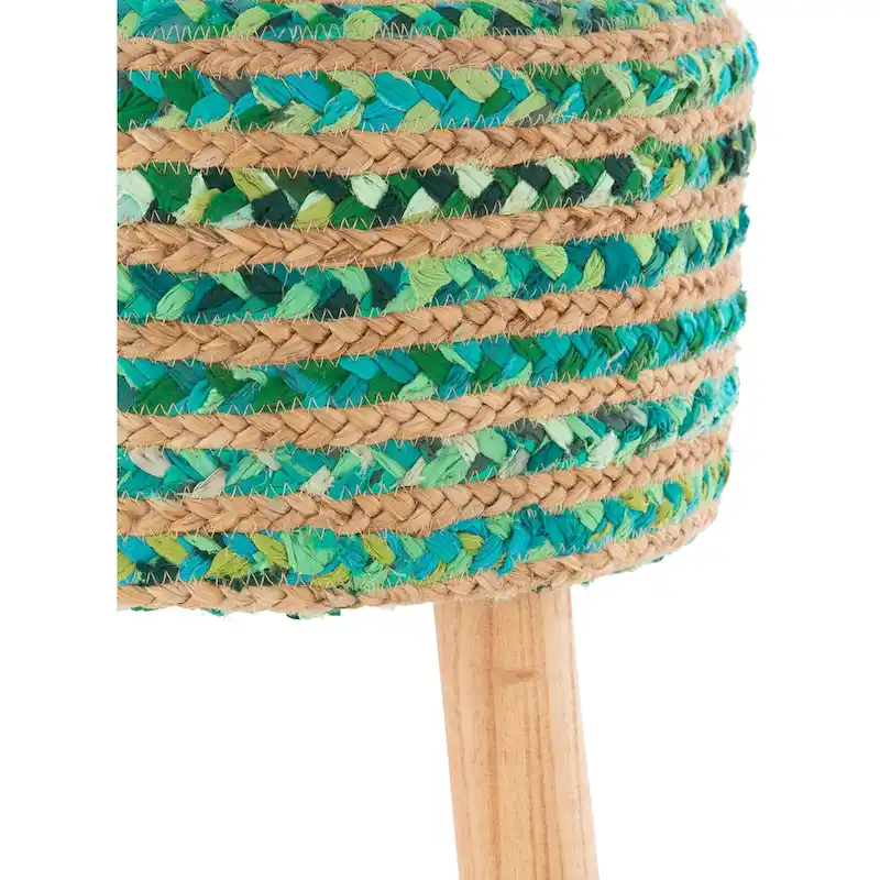 Hand Crafted Bohemian Jute and Wood Foot Stool