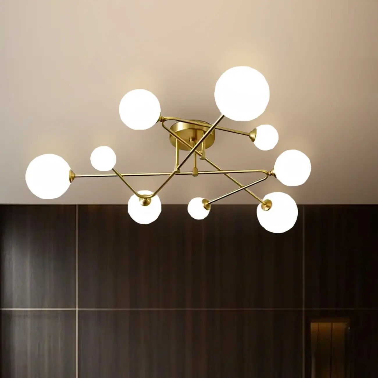 Modern Large Gold Glass Globe Semi Flush Ceiling Lights