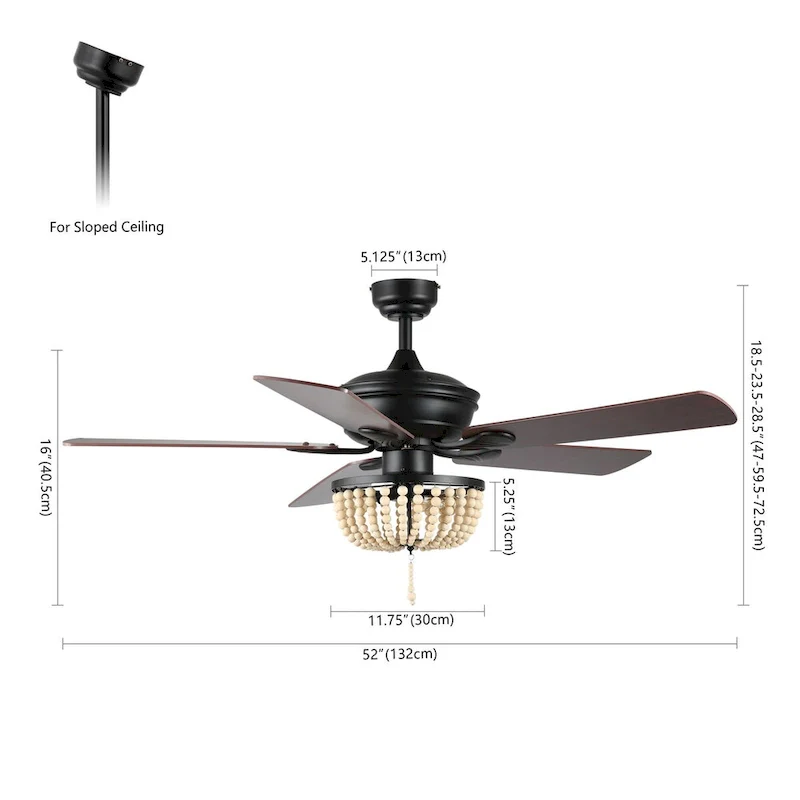 Quinn 52  3-Light Rustic Farmhouse Iron/Wood Bead Mobile-App/Remote-Controlled LED Ceiling Fan, by JONATHAN Y