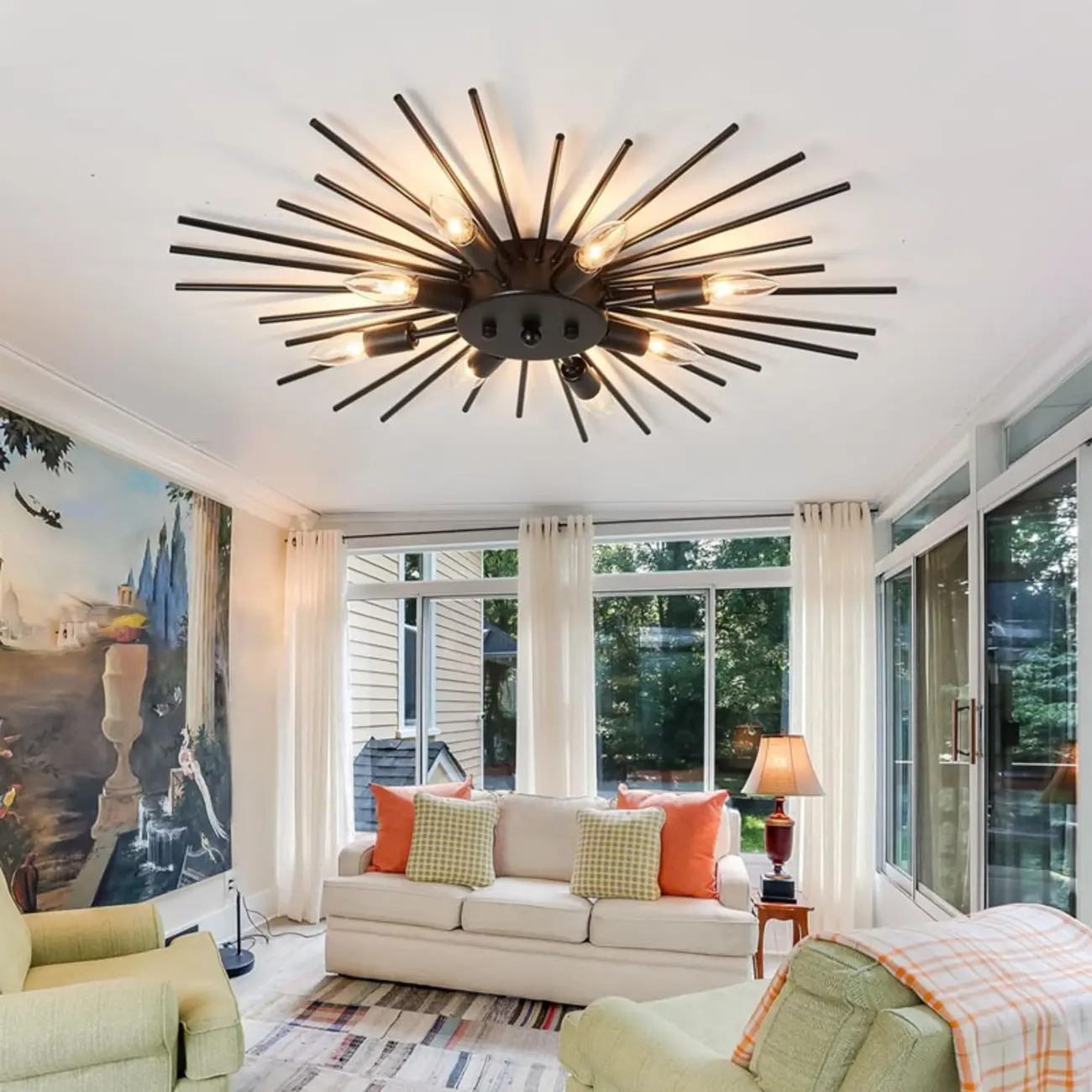 Gold Starburst Sputnik Flush Mount Ceiling Light