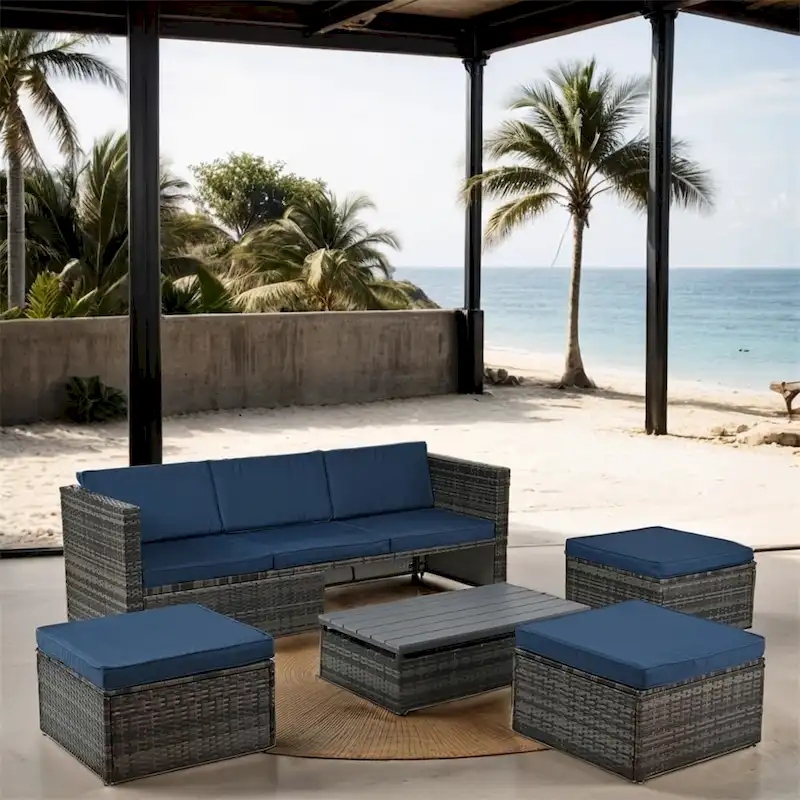 5 Set Wicker Furniture,Patio Furniture,Seasonal PE Wicker Furniture