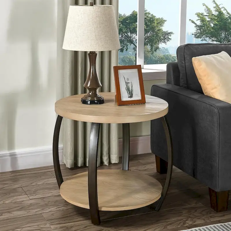 Oval Coffee Table, Industrial 2-Tier Elliptic Coffee Table