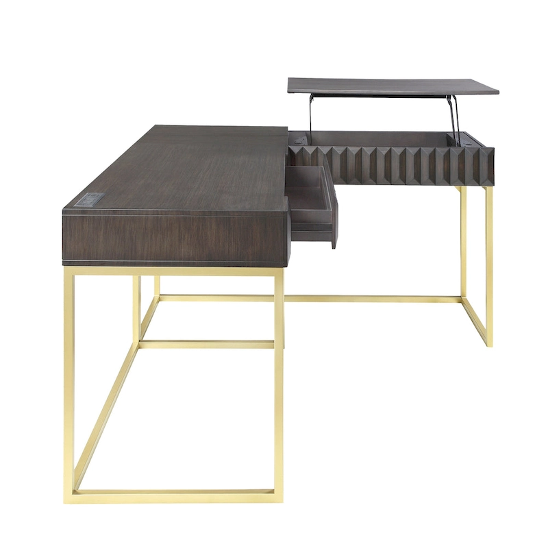 Bird Glam Metal Lift-top L-Shaped Computer Desk with USBs by Furniture of America