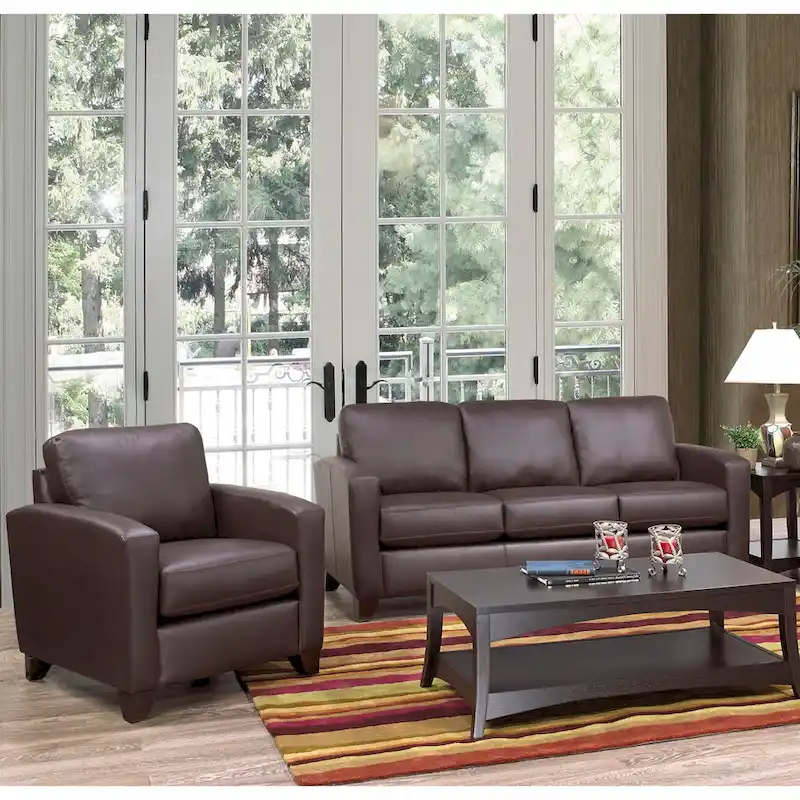 Bryce Italian Top Grain Leather Sofa and Chair Set