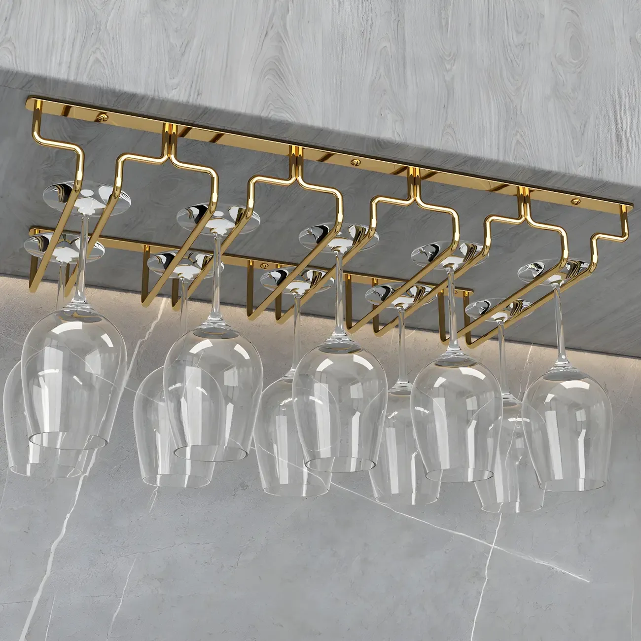 Gold Rectangular Hanging Metal Wine Glass Rack