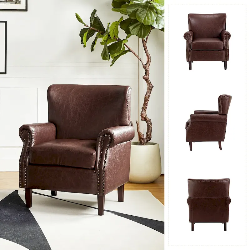 Vegan Transitional Armchair with Rolled Arms Set of 2