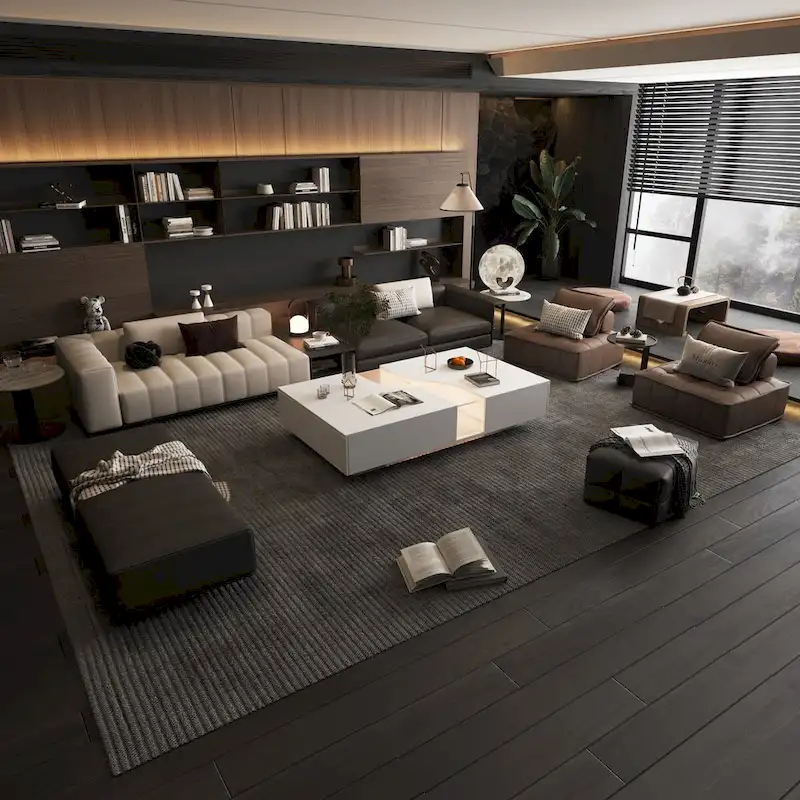 Luminous Chic: White Dual-Drawer Coffee Table with LED Display Top