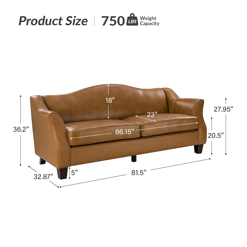 Sandra 81.5 Classic Genuine Leather Sofa With Solid Wood Legs By HULALA HOME