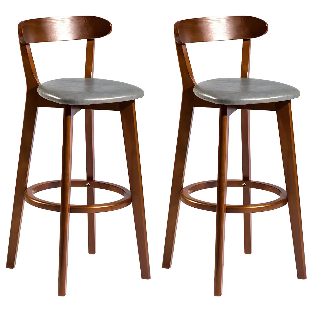 Wooden Upholstered Low Back Bar Height Stools Set of 2