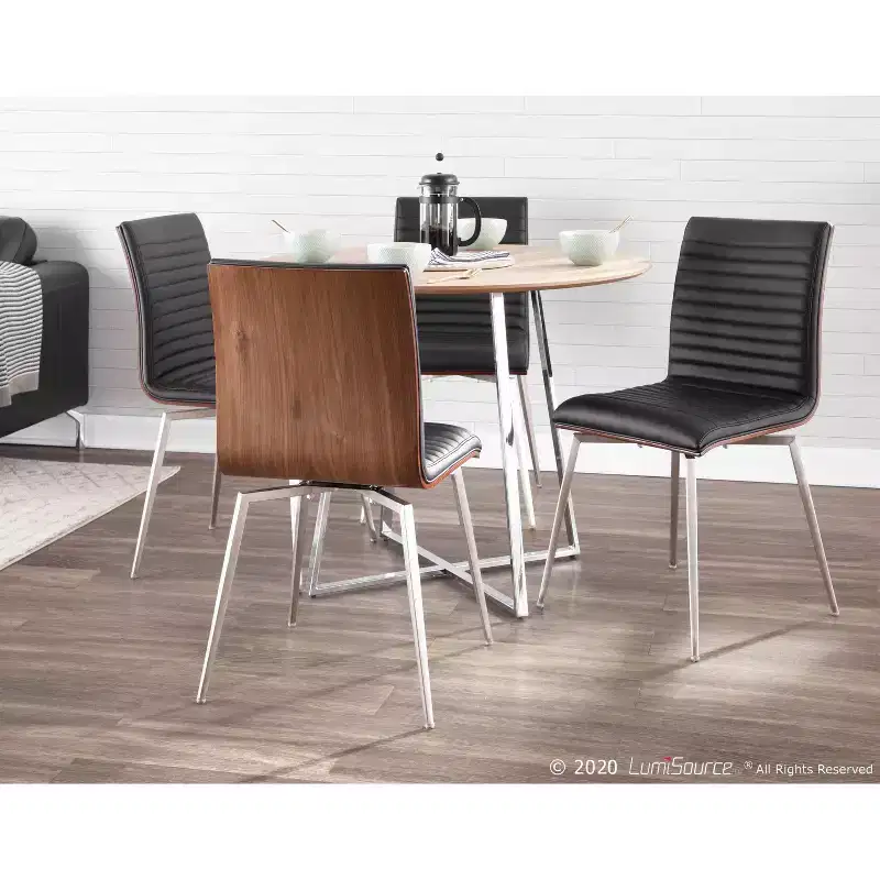 Set of 2 Mason Swivel Modern Walnut Wood Back Dining Chairs - Lumisource