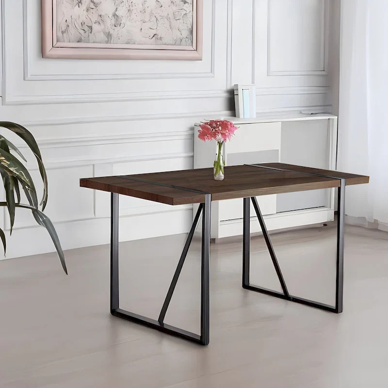 Wood Colour Dining Table and Modern Dining Chairs, Mid Century Wooden Kitchen Table, Metal Base & Legs