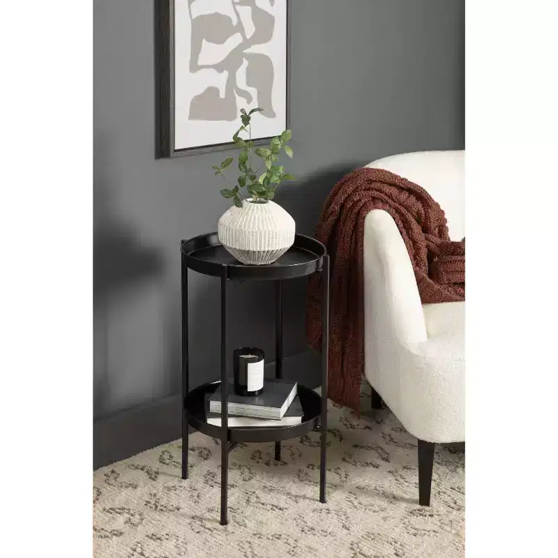 Round 2-Tier Metal Foldable Tray Table