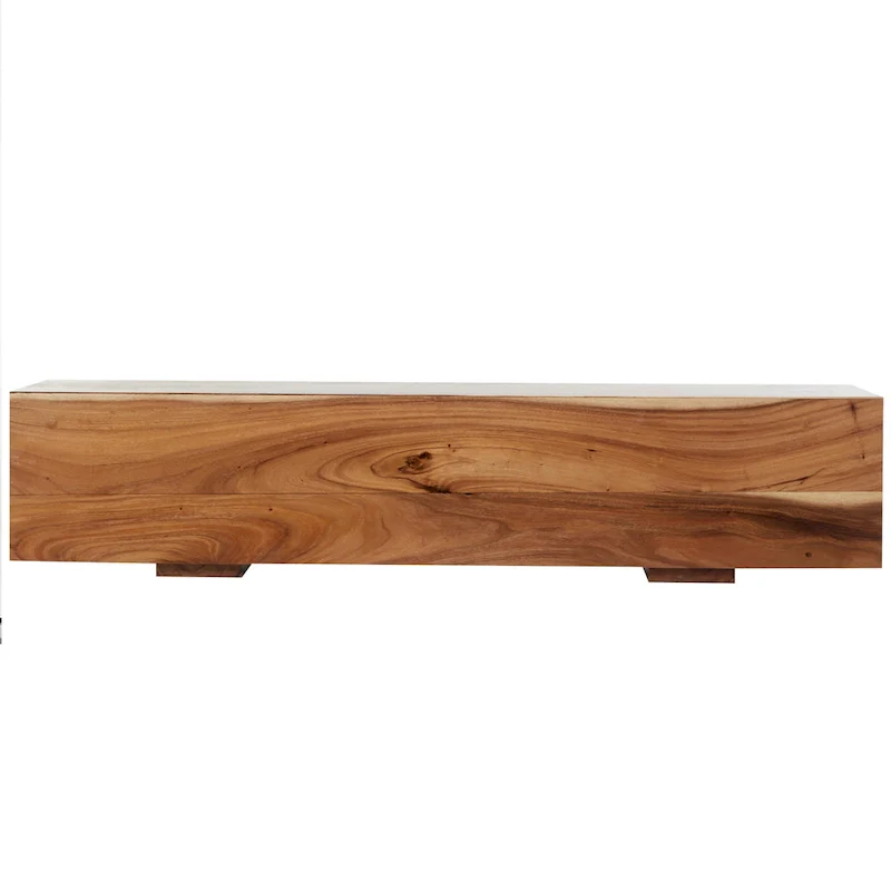 Wood Block Bench with Elevated Base - Brown - 16W x 71L x 15H