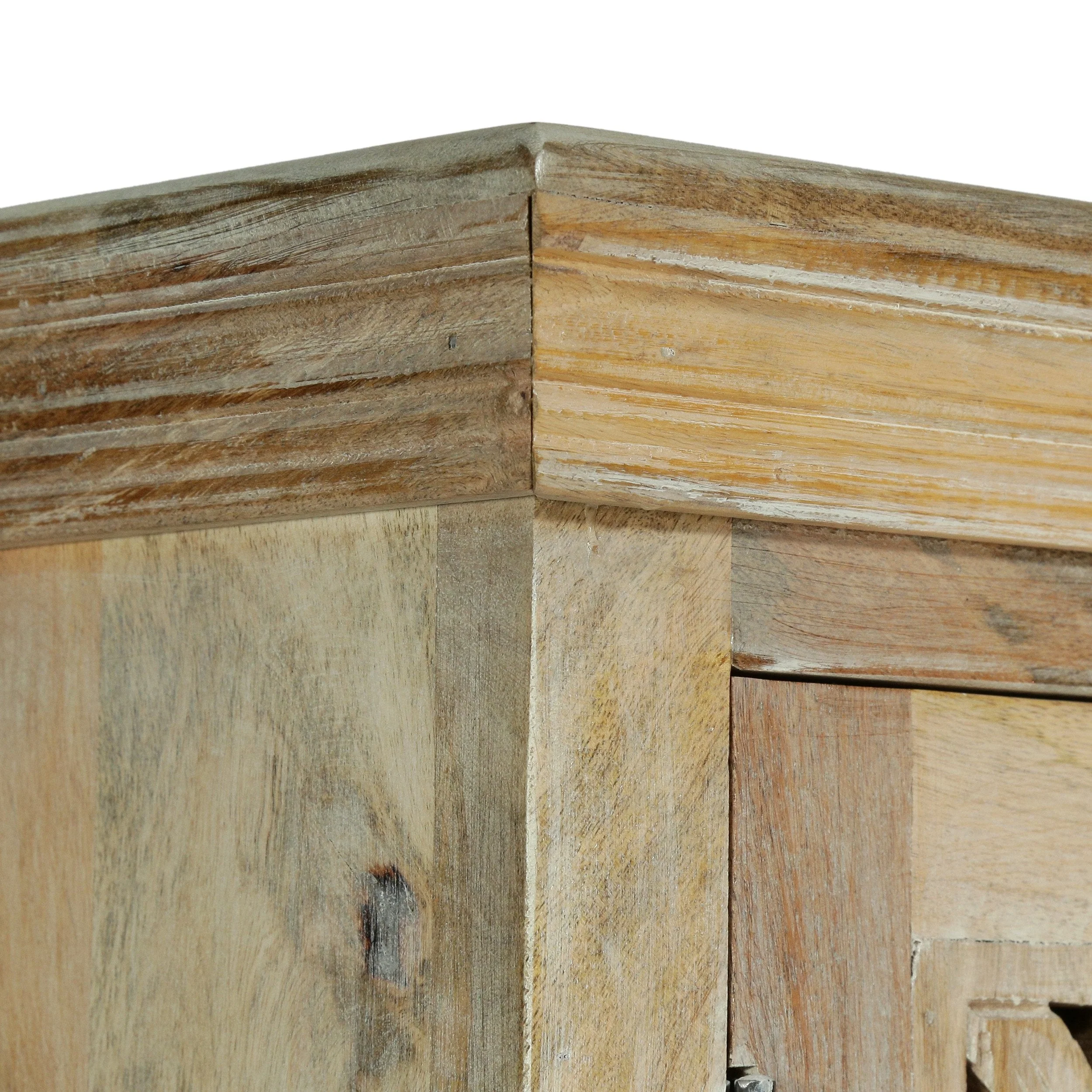 Boho Handcrafted Mango Wood 3 Drawer Sideboard, Antique White - NH907413