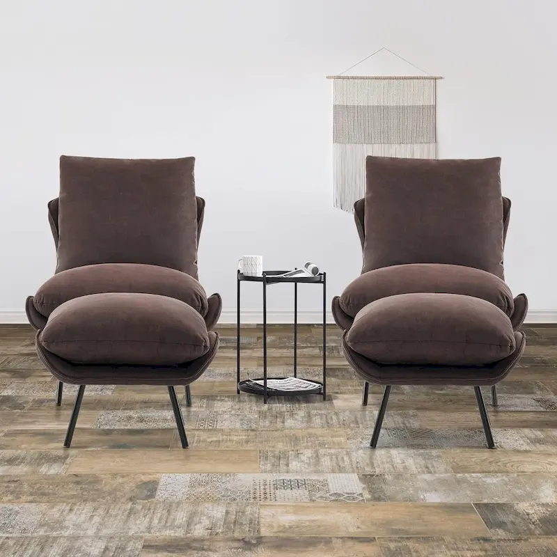 MCombo Set of 2 Accent Chair with Ottoman, Leathaire Fabric LW951