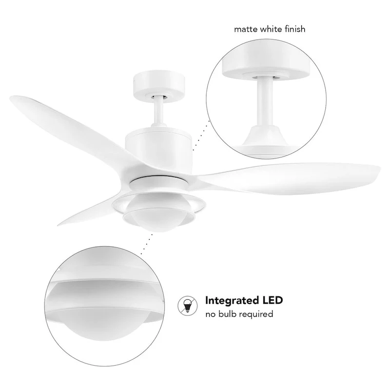 48  Smart Ceiling Fan with LED Light, Remote Control, WhisperQuiet DC Motor, 6 Speeds, White