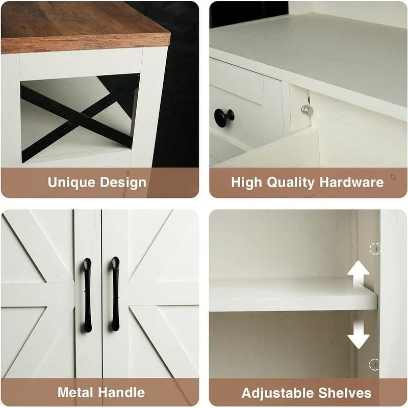 Freestanding Pantry Storage Cabinet with Doors & Drawers – Brown / White / Grey, Single