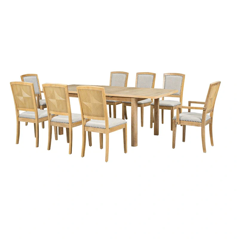 7-Piece Wooden Dining Table Set with Extendable Table & 6 Chairs