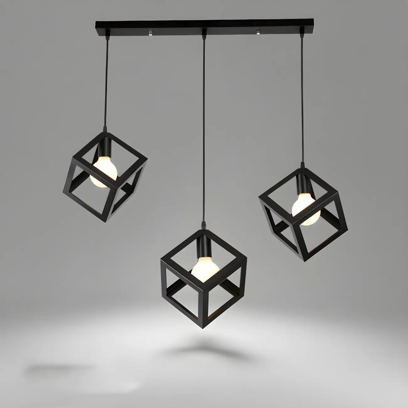Industrial Black Metal Geometric Kitchen Island Pendant Light