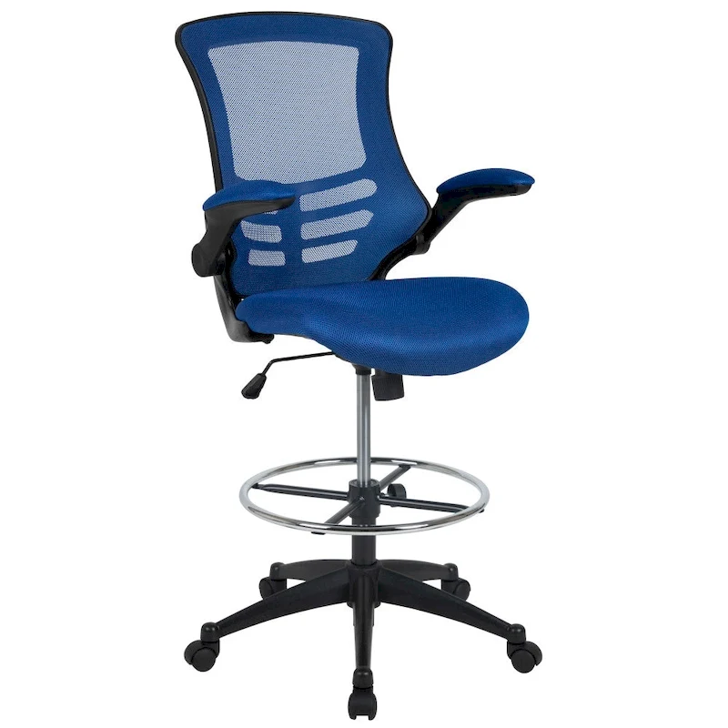 Mid-Back Ergonomic Drafting Chair with Adjustable Foot Ring and Flip-Up Arms