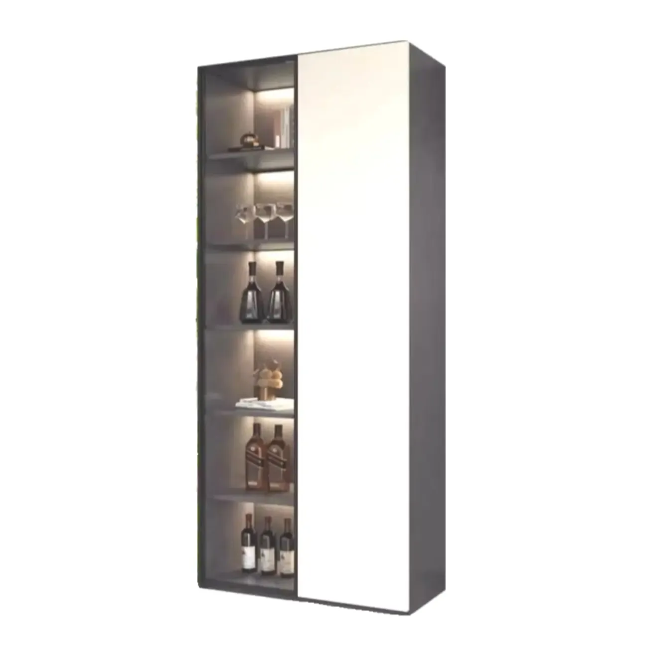 White Rectangular Multi-Shelves Glass Wood Wine Cabinet