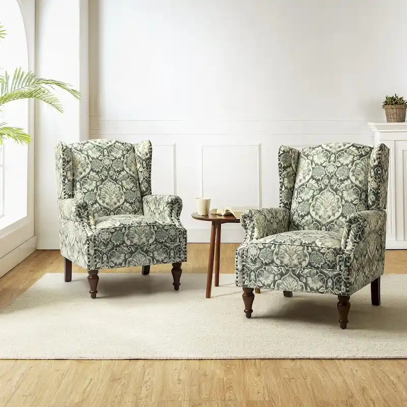 Gott Traditional Wingback Armchair with Solid Wood Legs Set of 2 by HULALA HOME