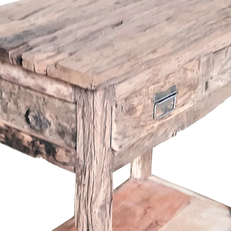 32 Inch Rustic Kitchen Island Table, 2 Drawers, Distressed White Wood