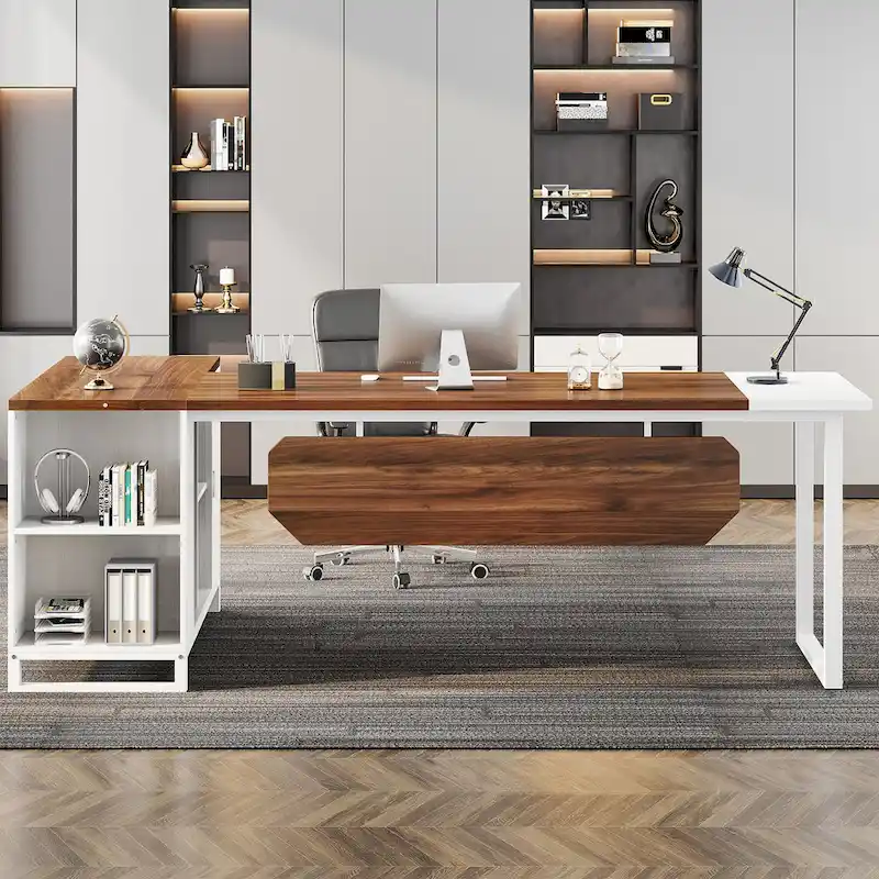 70.8 Executive Desk L-Shaped Office Computer Desk with 55 File Cabinet