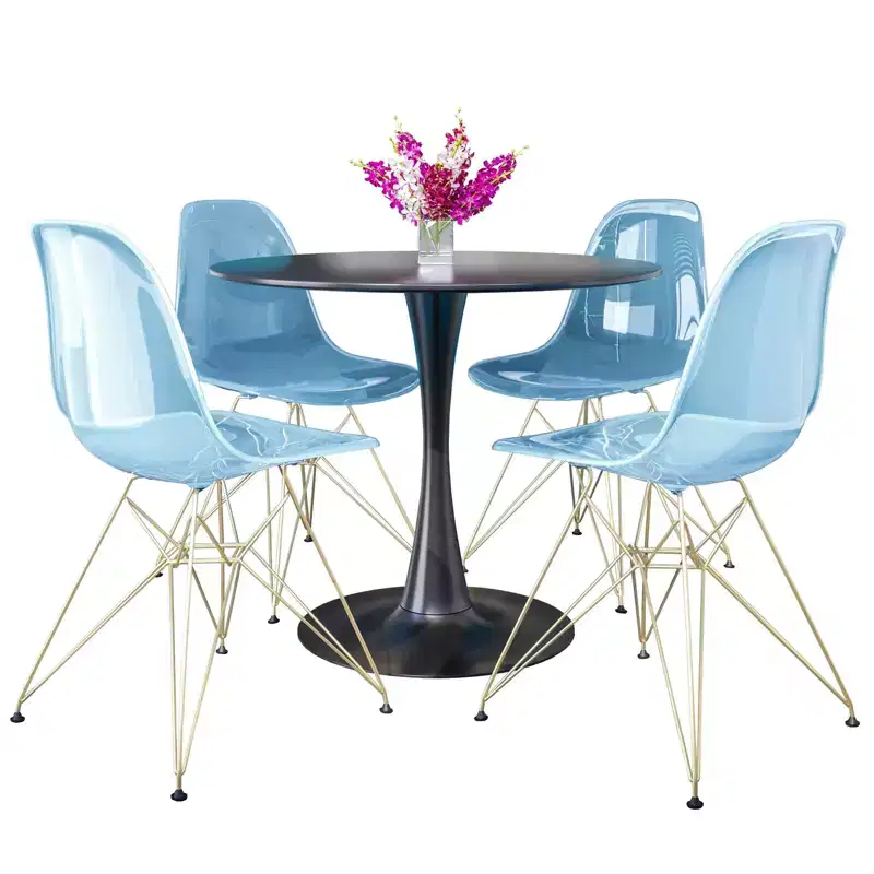Clear/Transparent 5-Piece Round Dining Set, Pedestal Style, Seats 4