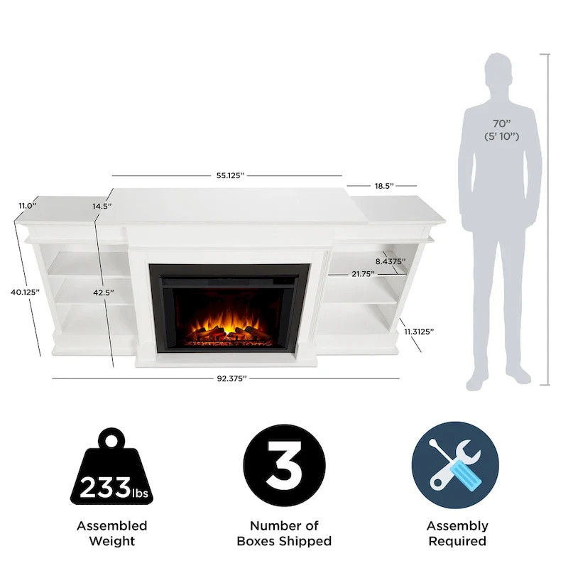 Ashton 93 Grand Media Electric Fireplace in White by Real Flame