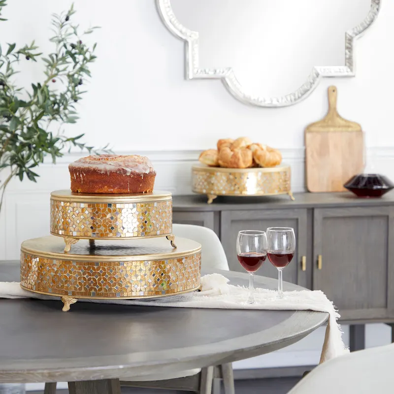 Amazing Set of Three Metal Mosaic Cake Stand