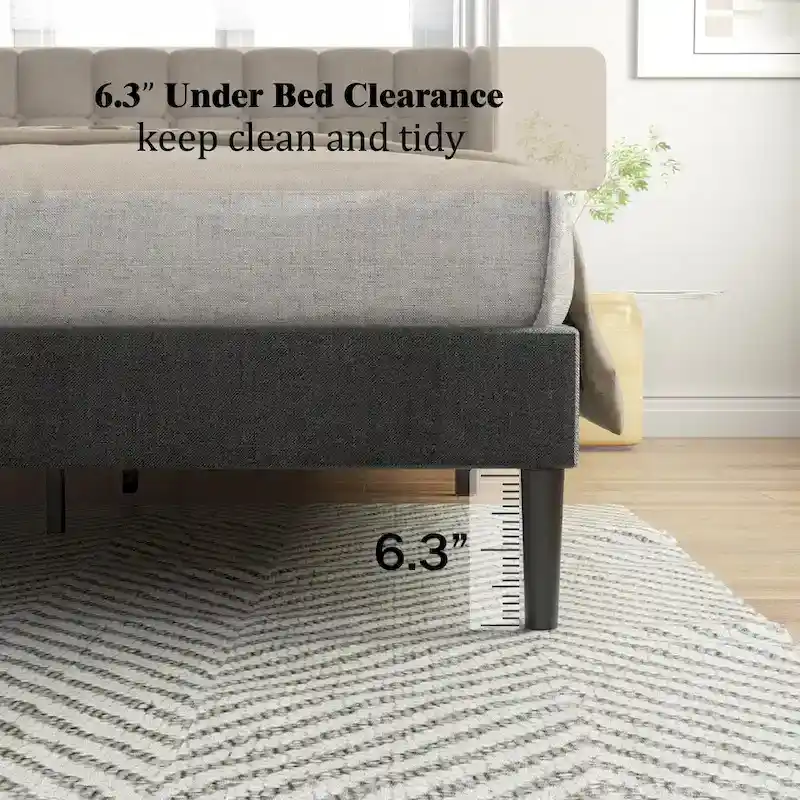 Upholstered Wingback Bed Frame with Wooden Slats
