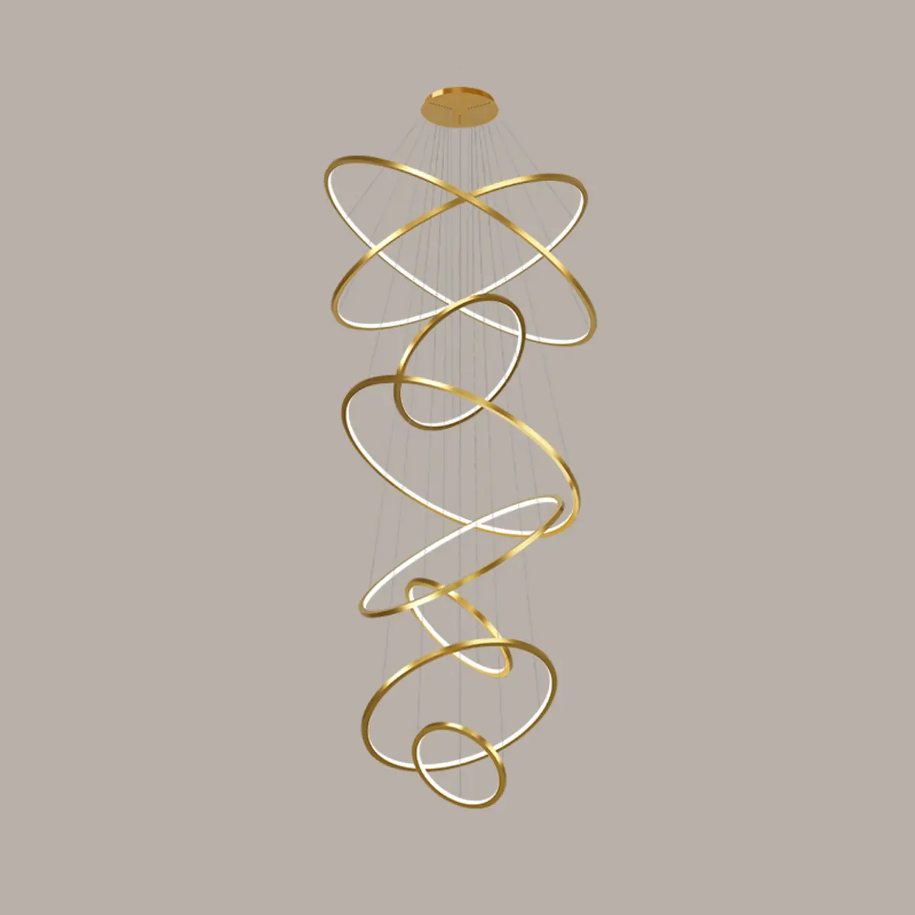 Modern Gold Ring Stairwell Chandelier Warm Light LED