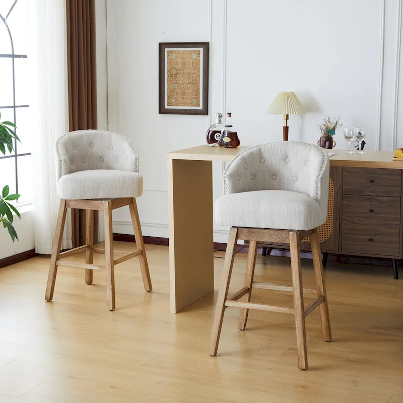 Roomfitters 33.25 Swivel Upholstered Counter Stools, Set of 2 Armless Bar Chairs with Rubberwood Frame and Footrest