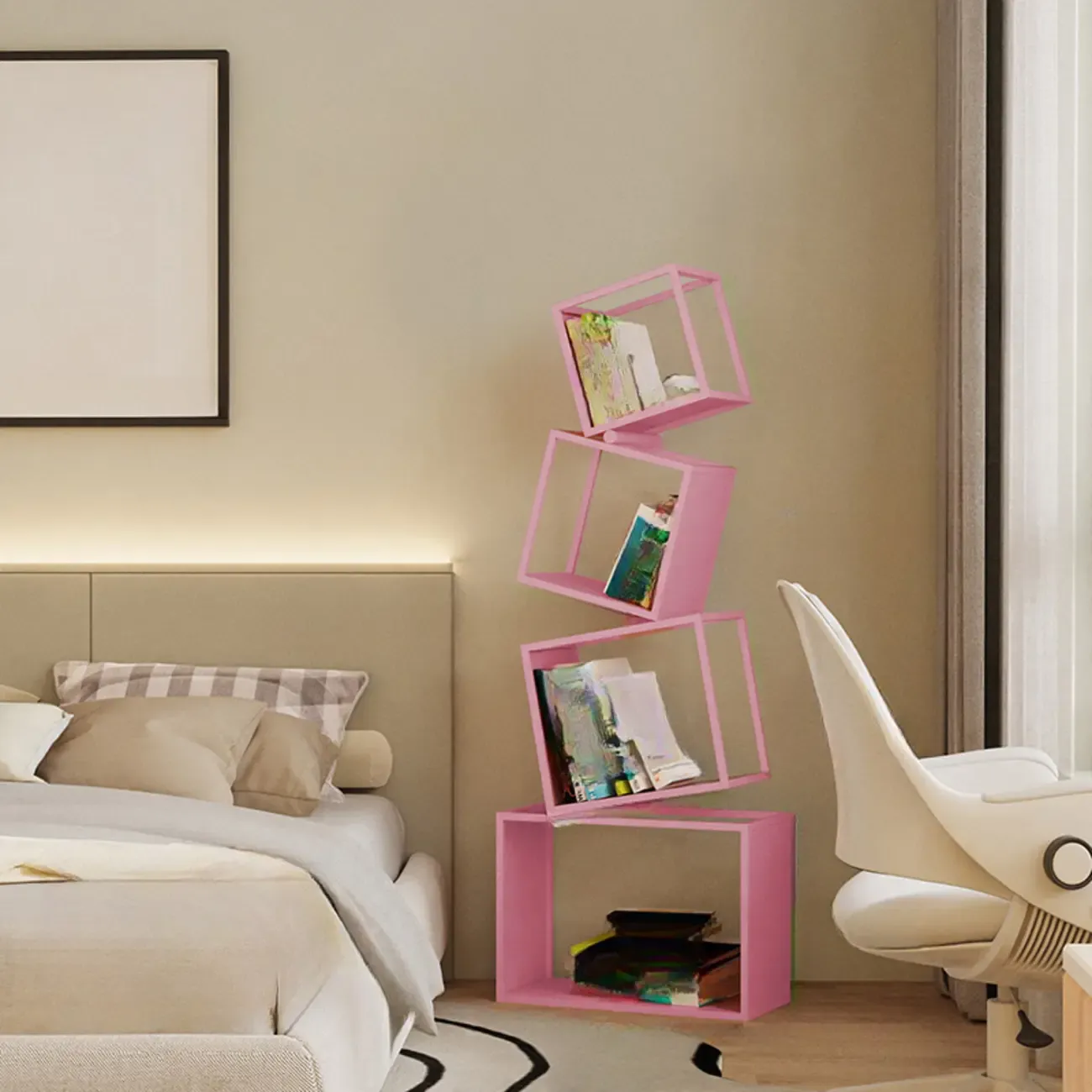 73H Black Metal Geometric Open Cube Bookcase