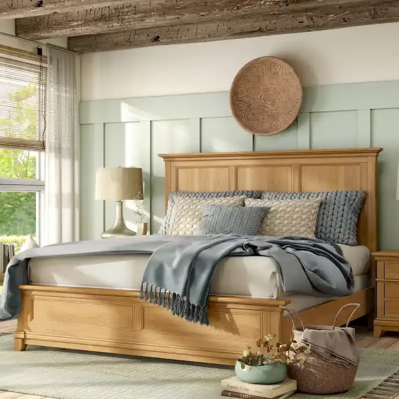 Wellington Farmhouse Natural Oak Solid Wood Panel Bed