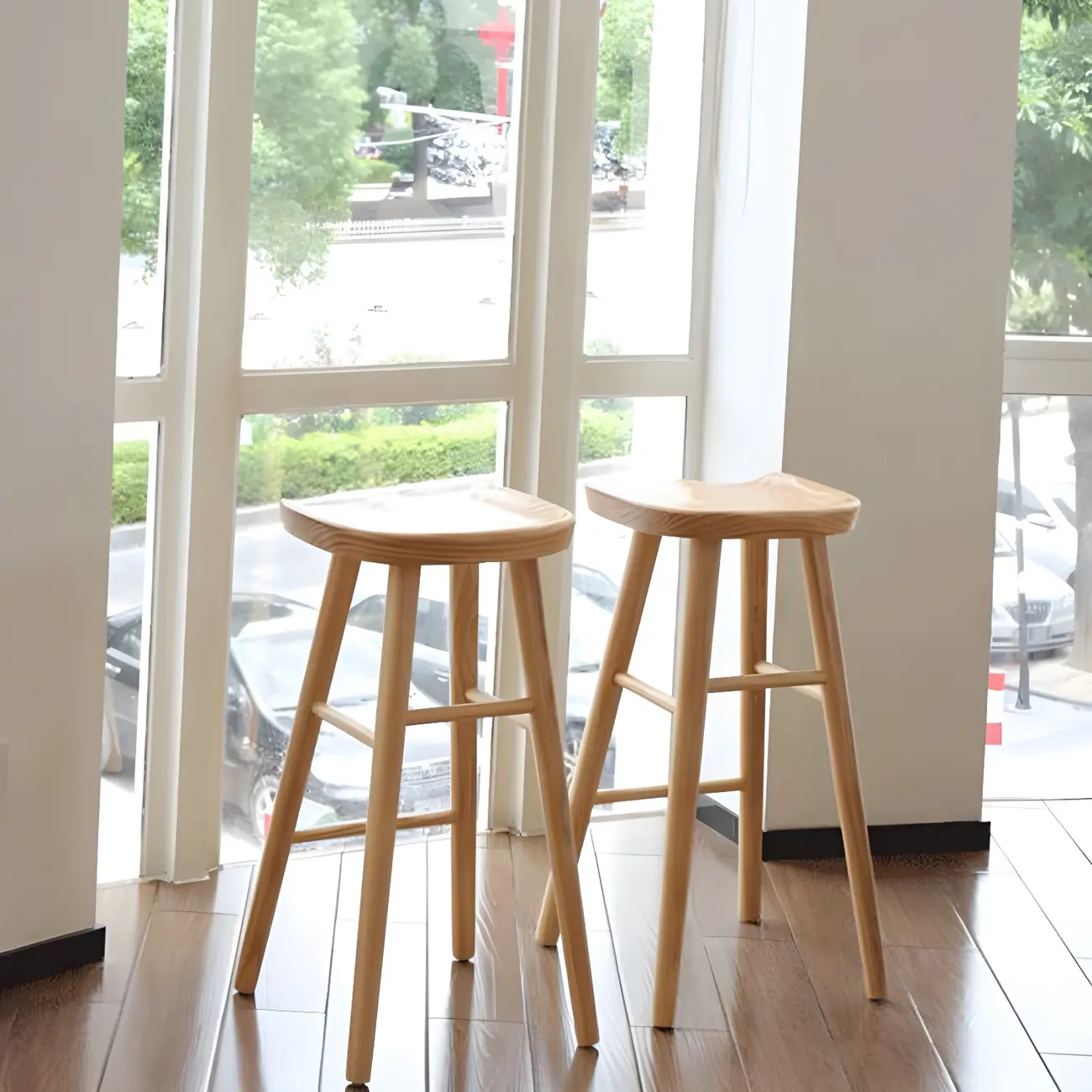 Counter Height Backless Wooden Industrial Bar Stools
