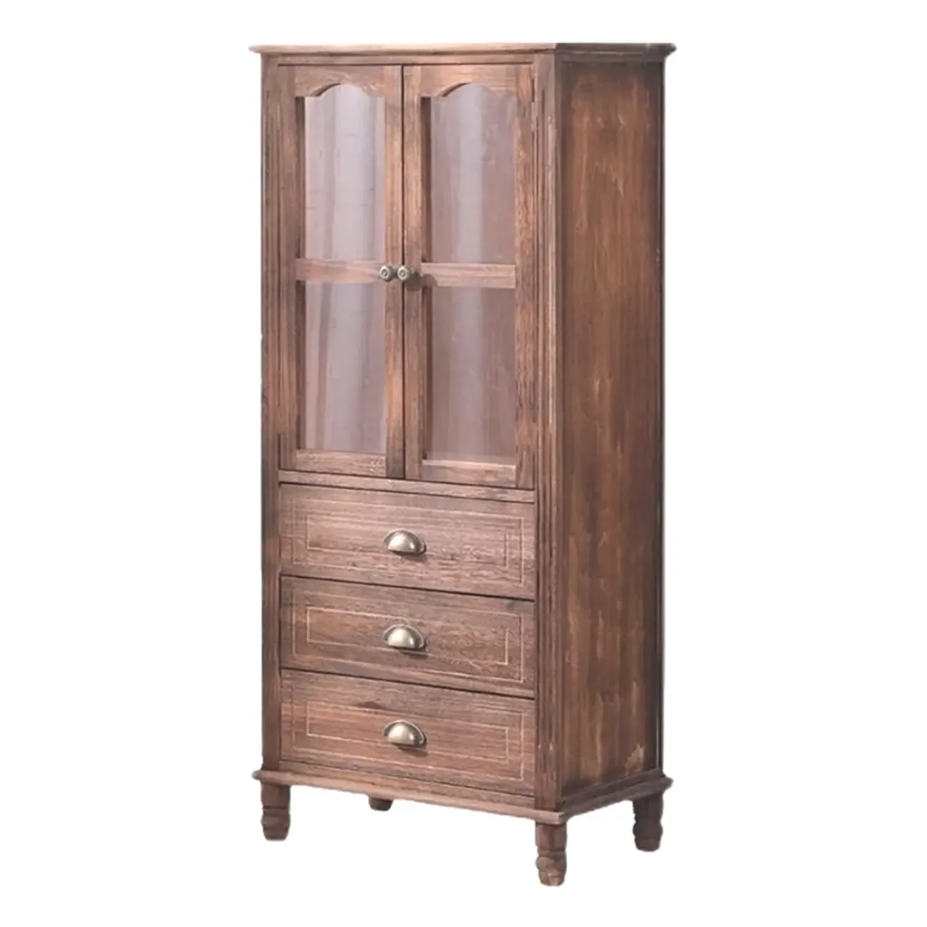 Freestanding Solid Wood White Cabinet with Drawers