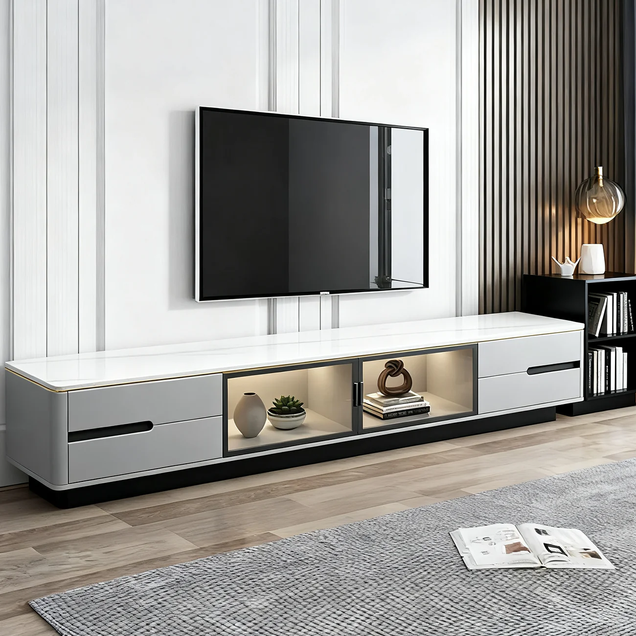 70.9 Grey Stone Multi Drawer TV Stand with Cable Management