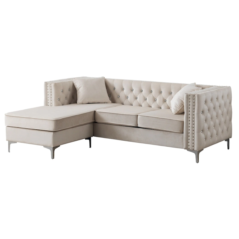 Paige Velvet Tufted Sofa with Chaise