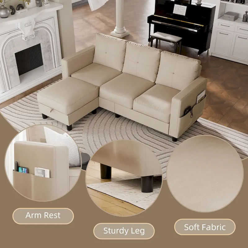 L-Shaped Sectional Sofa (With Interchangeable Chaise)