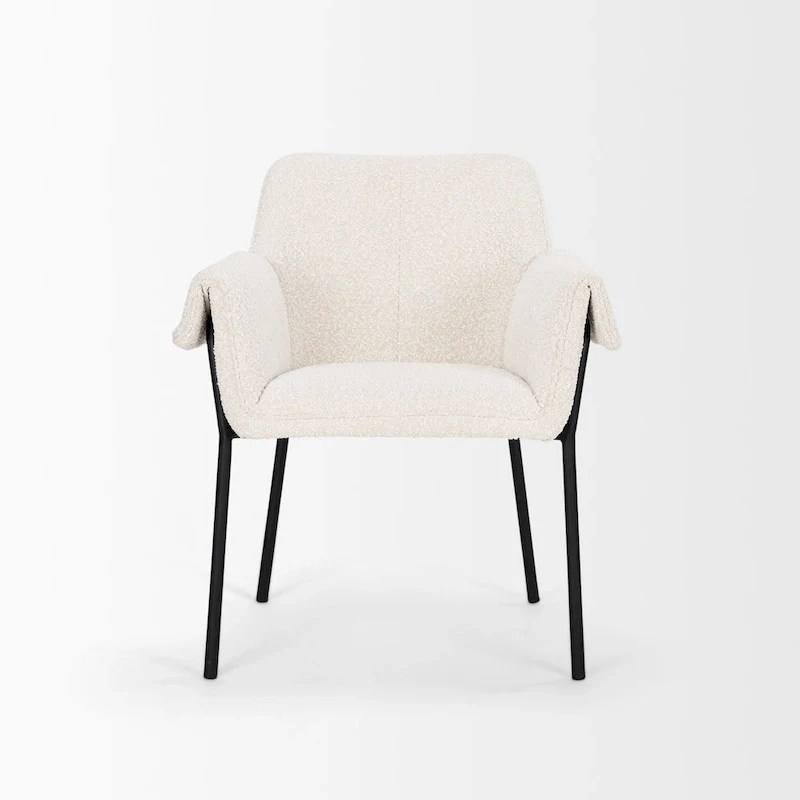 Dining Chair w/ Cream Boucle Fabric & Matte Black Metal Legs