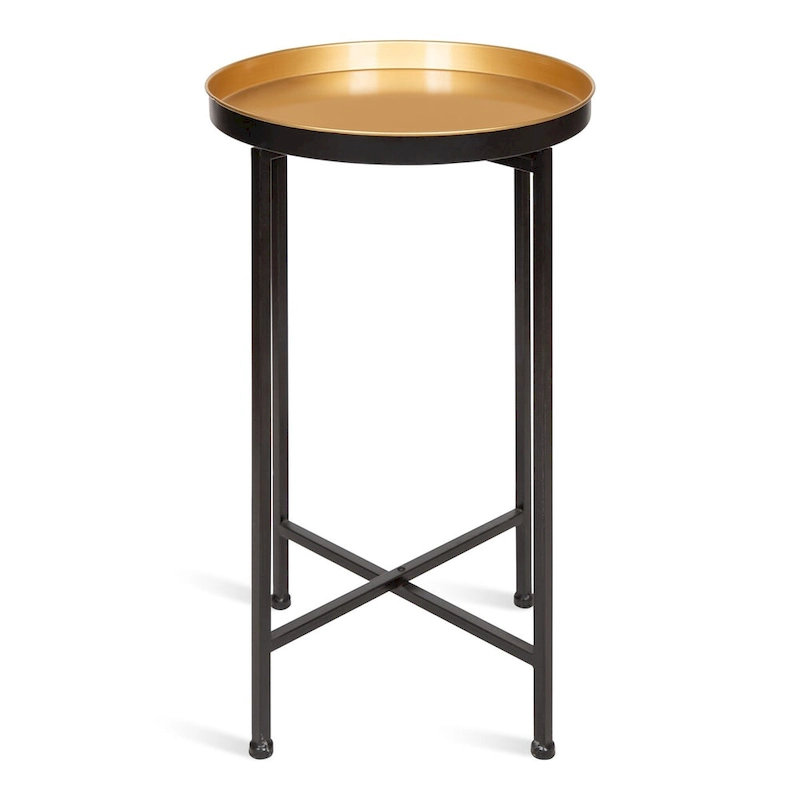 Kate and Laurel Celia Round Metal Tray/ Foldable Accent Table - 14x14x25.75